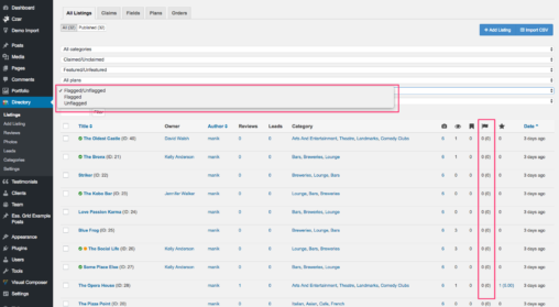 Ability To Filter Flagged Listings In WordPress Dashboard