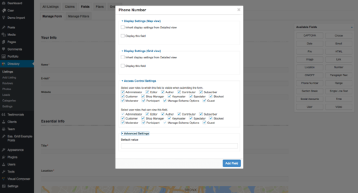 Phone Number Field User Role And Advance Settings